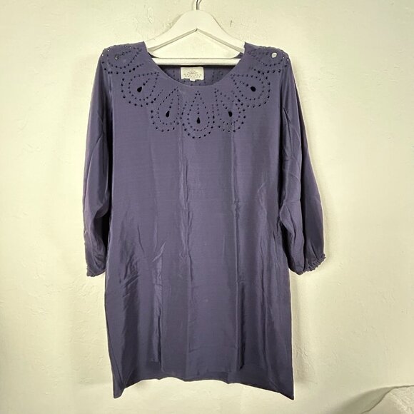 Madison Marcus Women's Eyelet Tunic Top 3/4 Sleeve Embroidered Silk Blue Medium - Picture 1 of 8